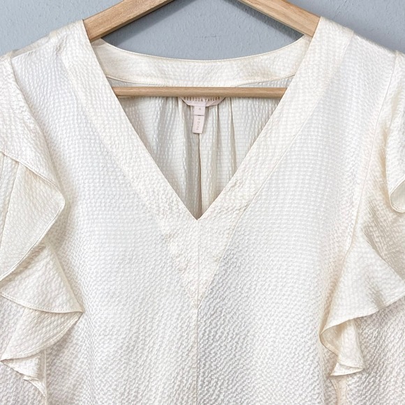 Rebecca Taylor Hammered Silk Ruffle Blouse Top Size 6 Ivory Romantic Minimalist - Picture 3 of 10